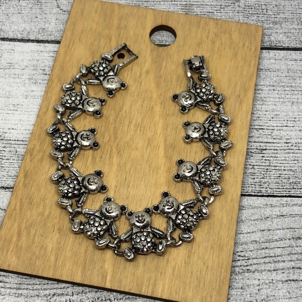 Retro teddy bear metal chain linked bracelet